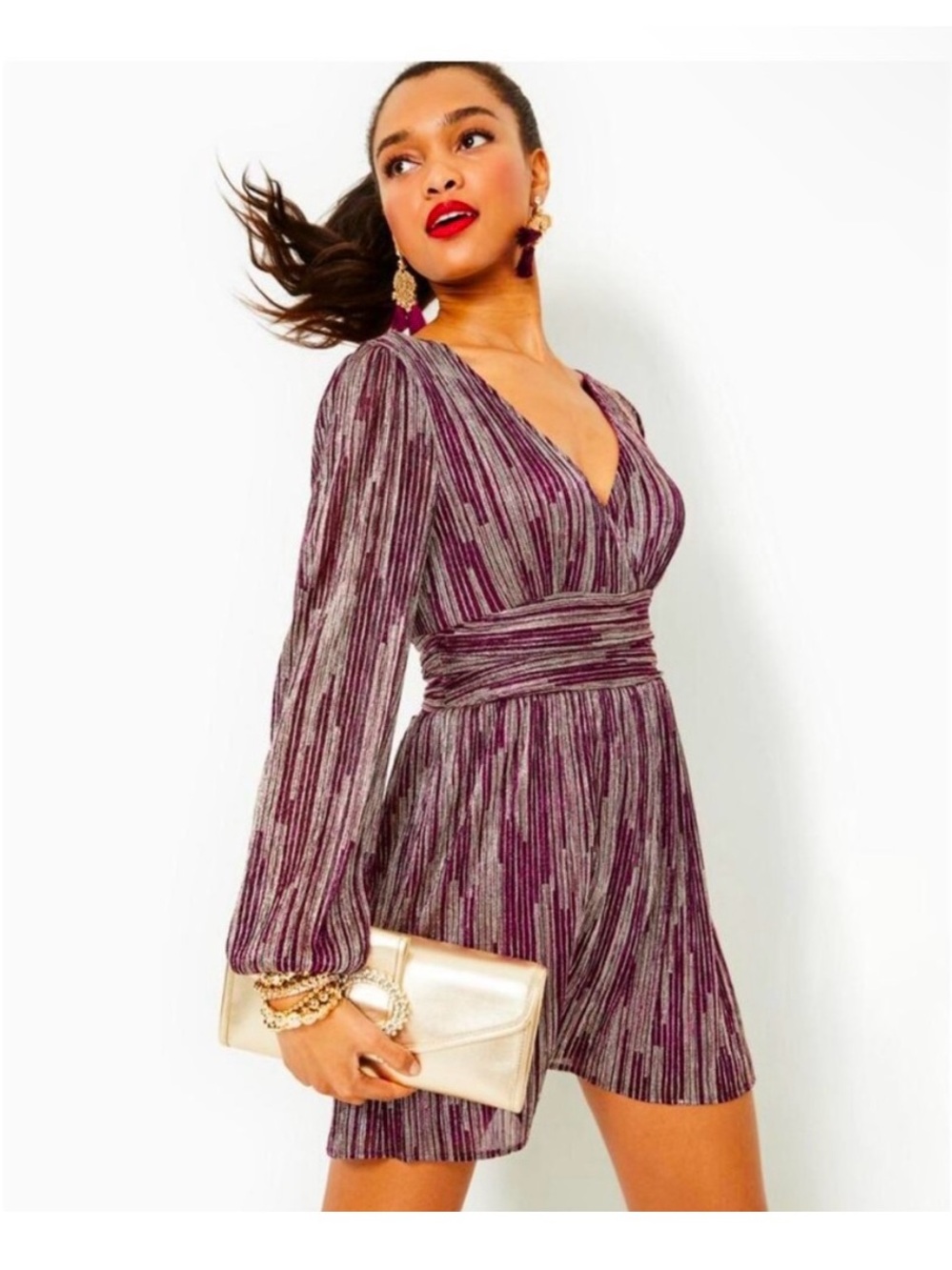 Lilly Pulitzer Purple & Silver Striped Metallic Mini Dress Size Small